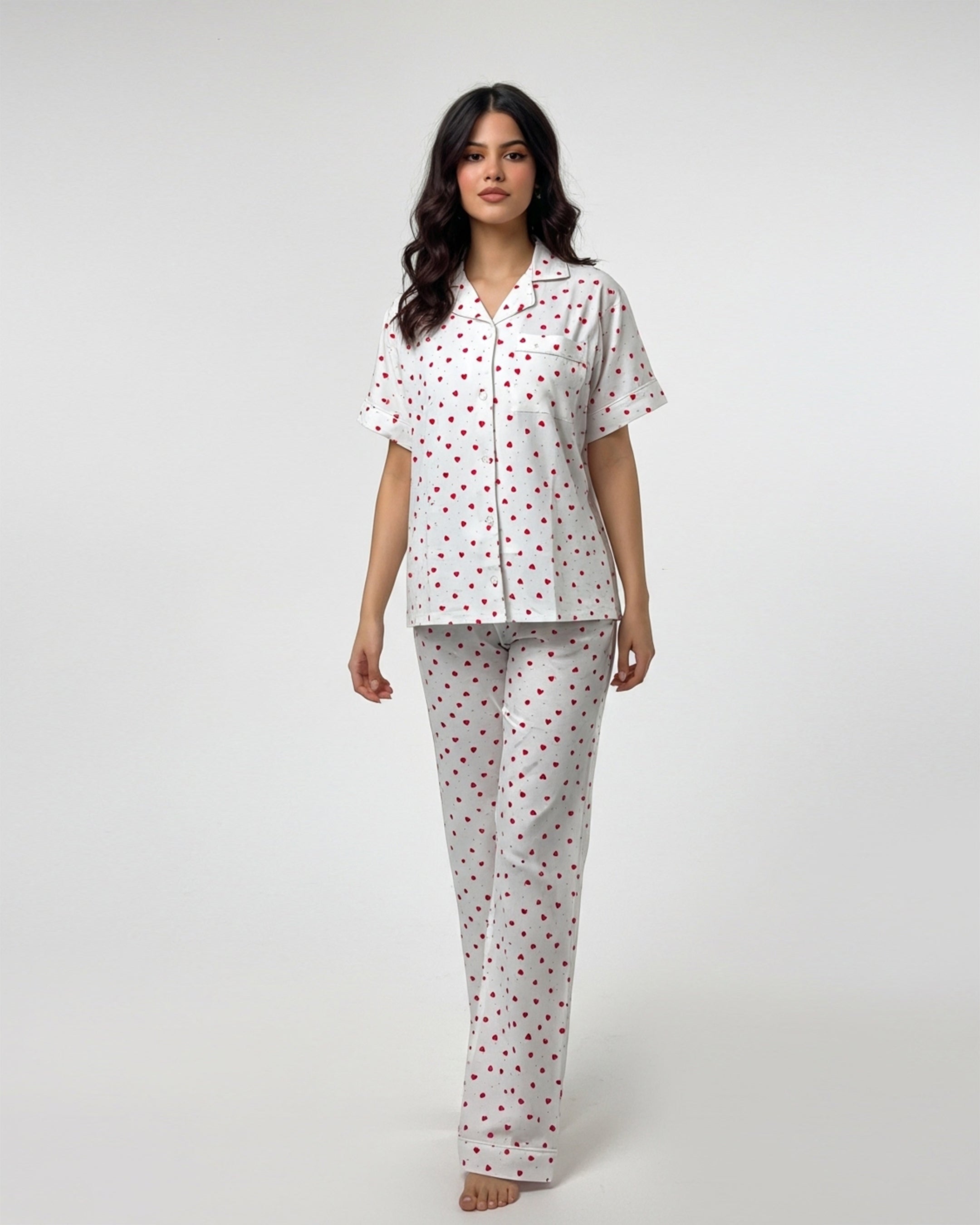Linen Pajama Suit - Heartsy Glow
