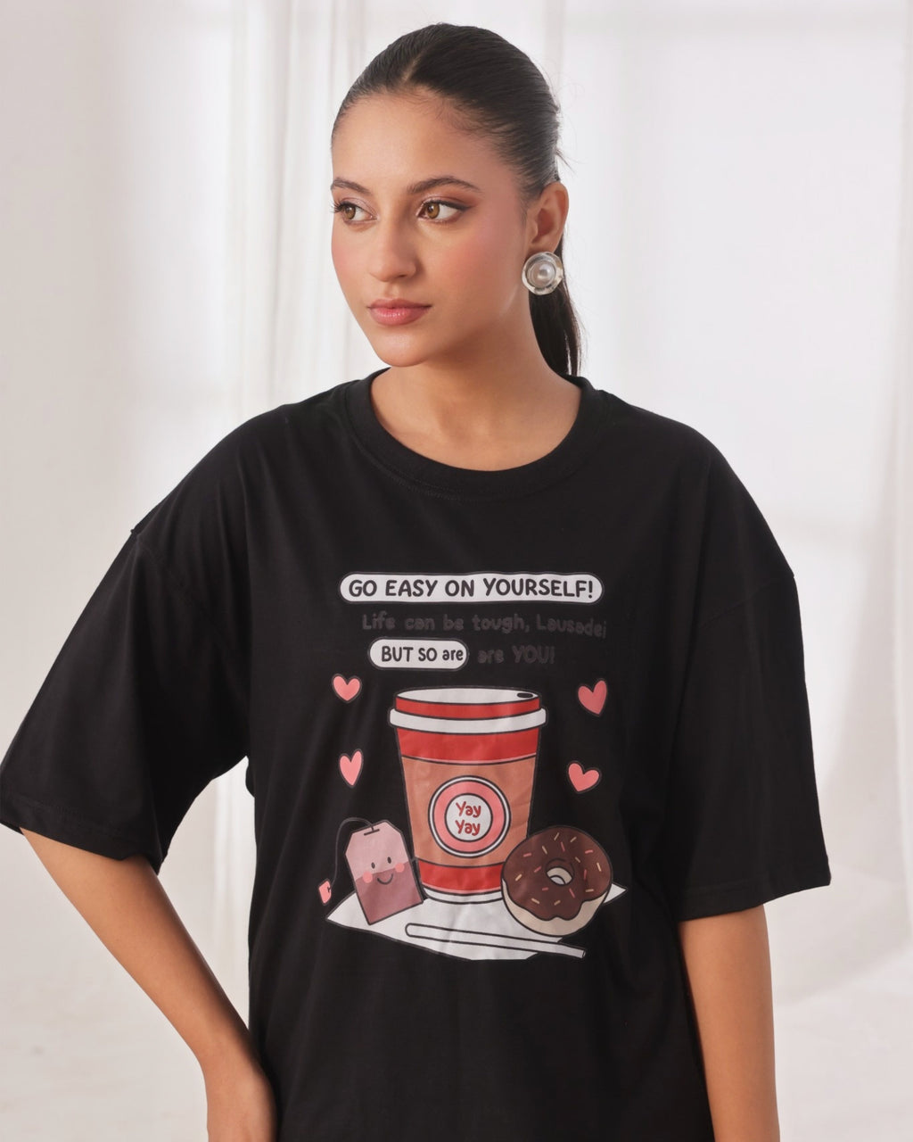 Drop Shoulder Graphic Tee - Go Easy Black