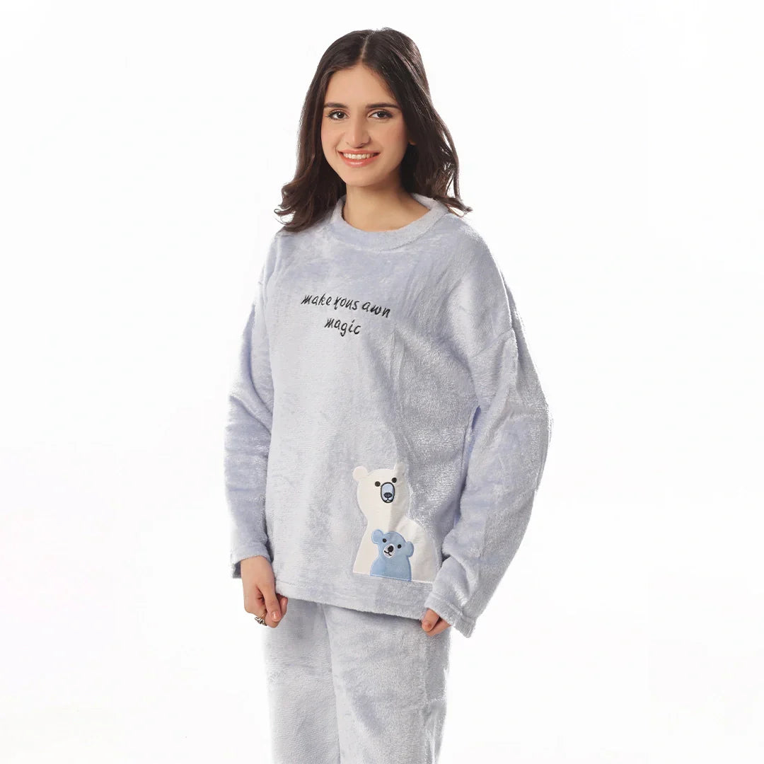 Fleece Pajama Suit Baby BlueTeddy