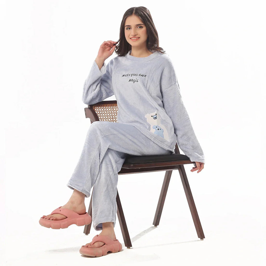 Fleece Pajama Suit Baby BlueTeddy