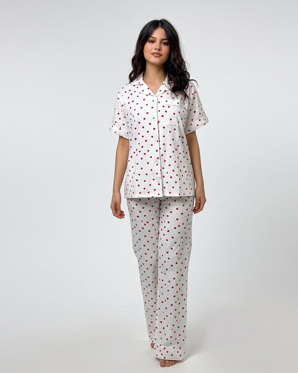 Linen Pajama Suit - Heartsy Glow