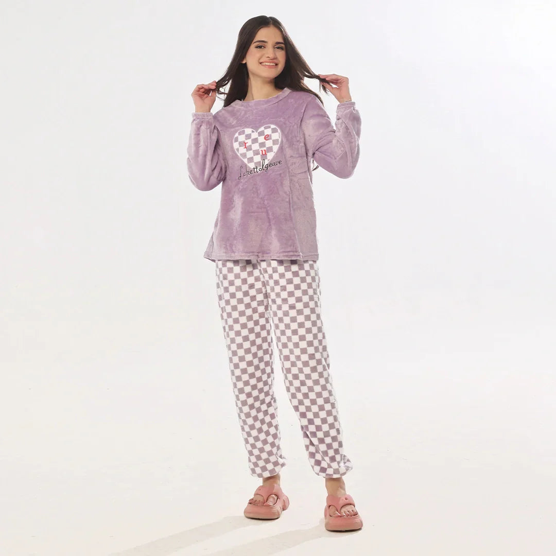 Pink Checks Fleece Pajama Suit