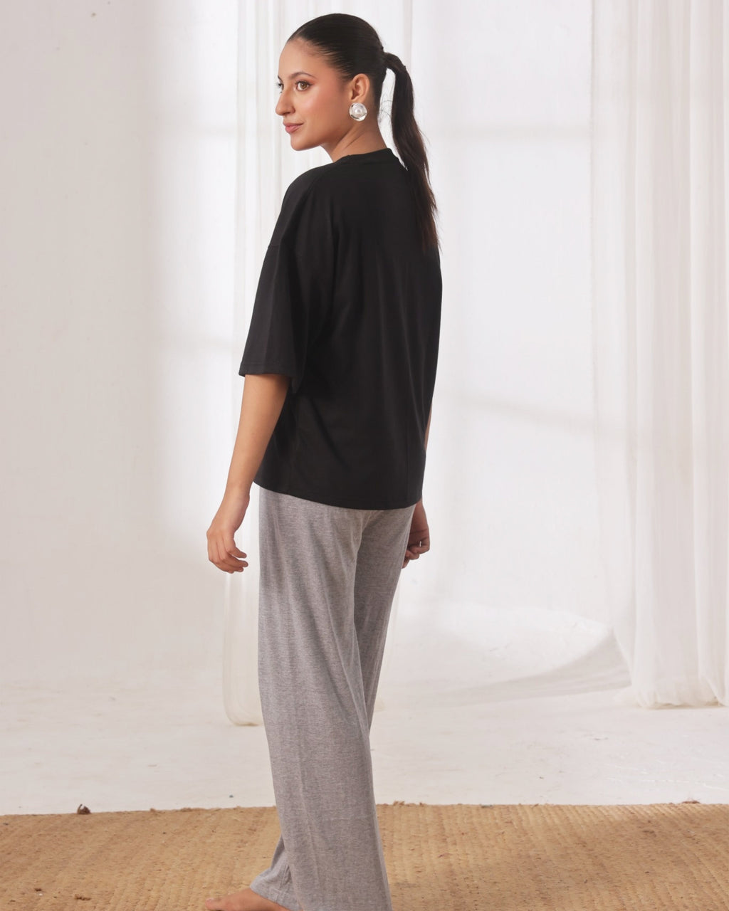 Drop Shoulder Graphic Tee - Go Easy Black