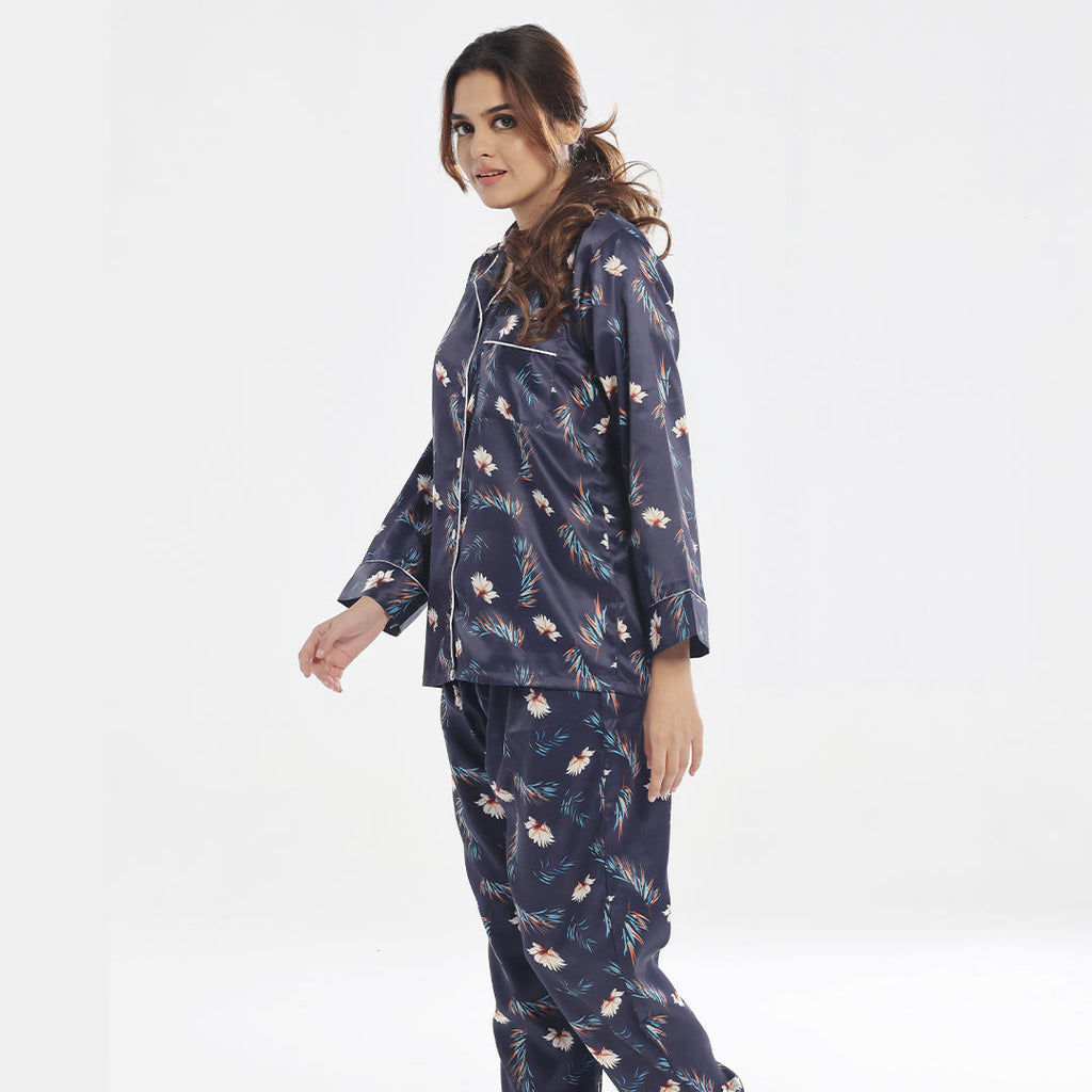 Silk Pajama Suit with Scrunchie - Bloom Haven