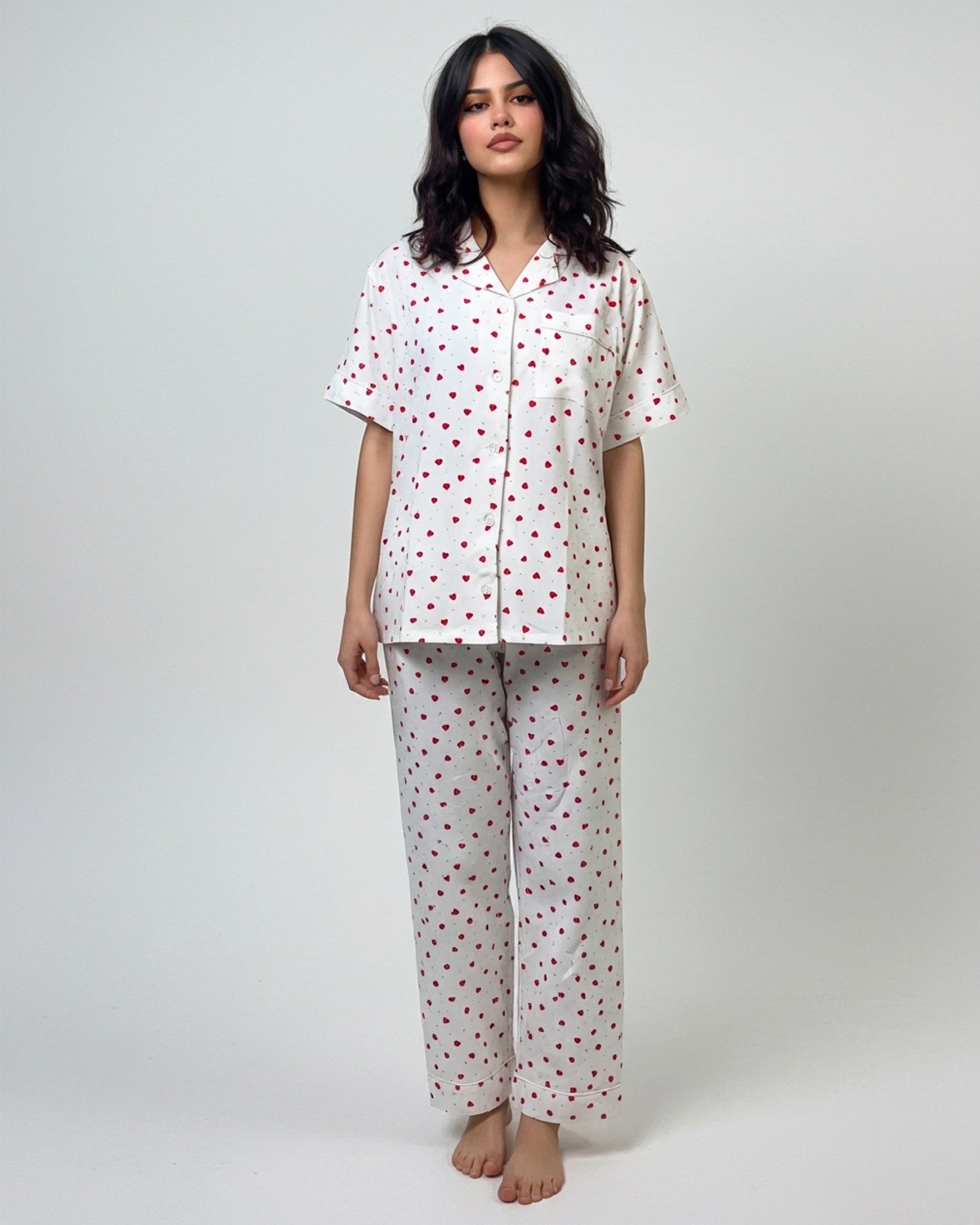 Linen Pajama Suit - Heartsy Glow