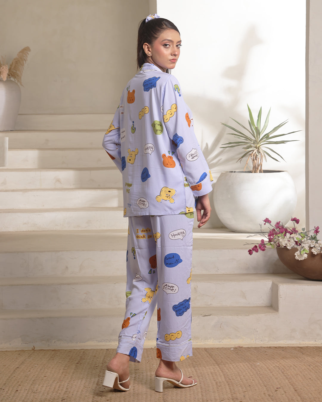 Linen Pajama Suit with Scrunchie  - Happy Snooze