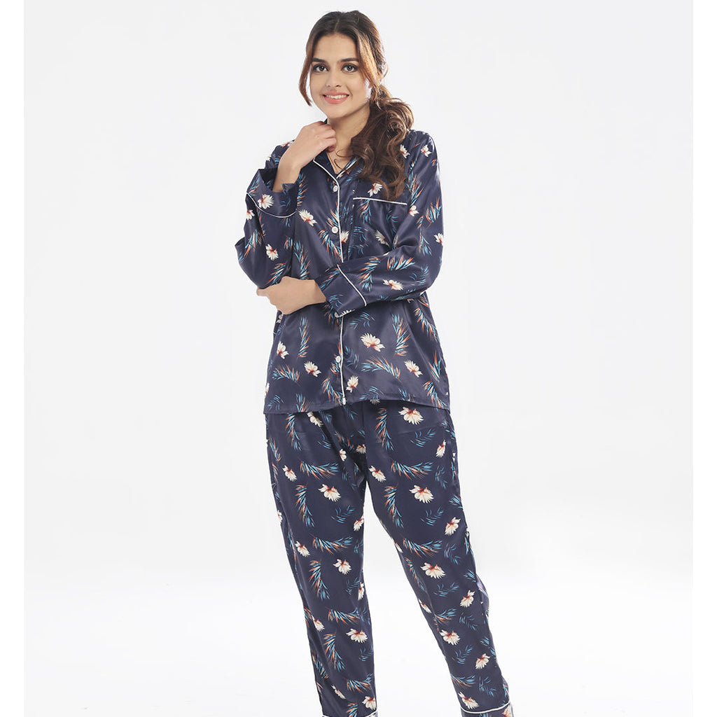 Silk Pajama Suit with Scrunchie - Bloom Haven