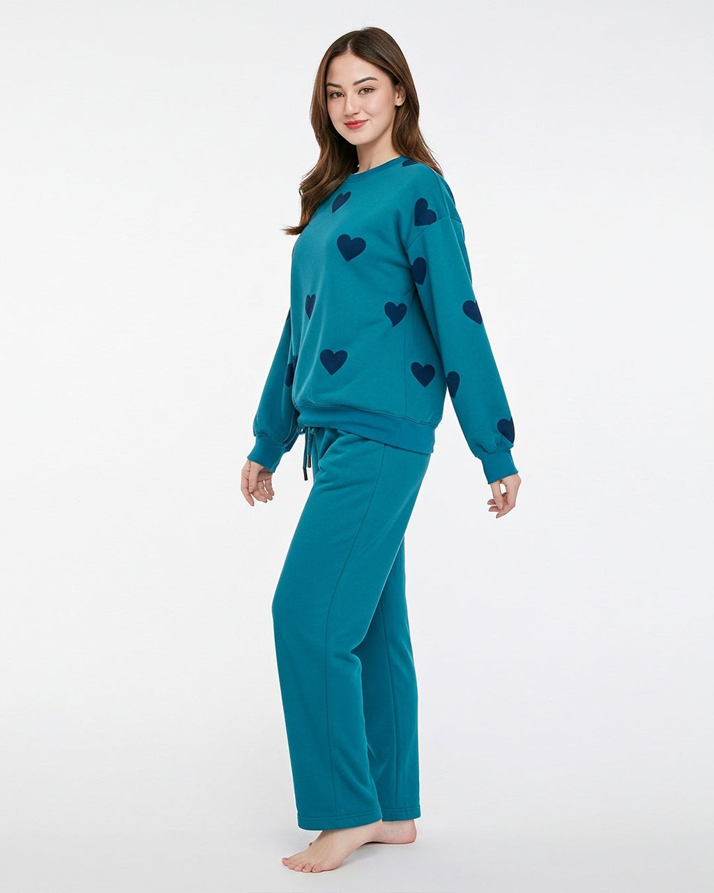 Fleece Pajama Set – Heart Cozy - Sea Green