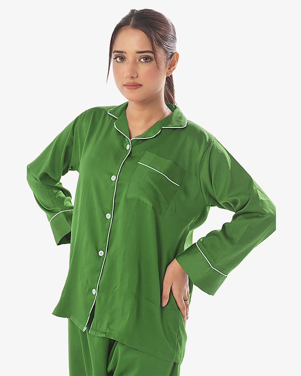 Silk Pajama Suit with Scrunchie - Pearl