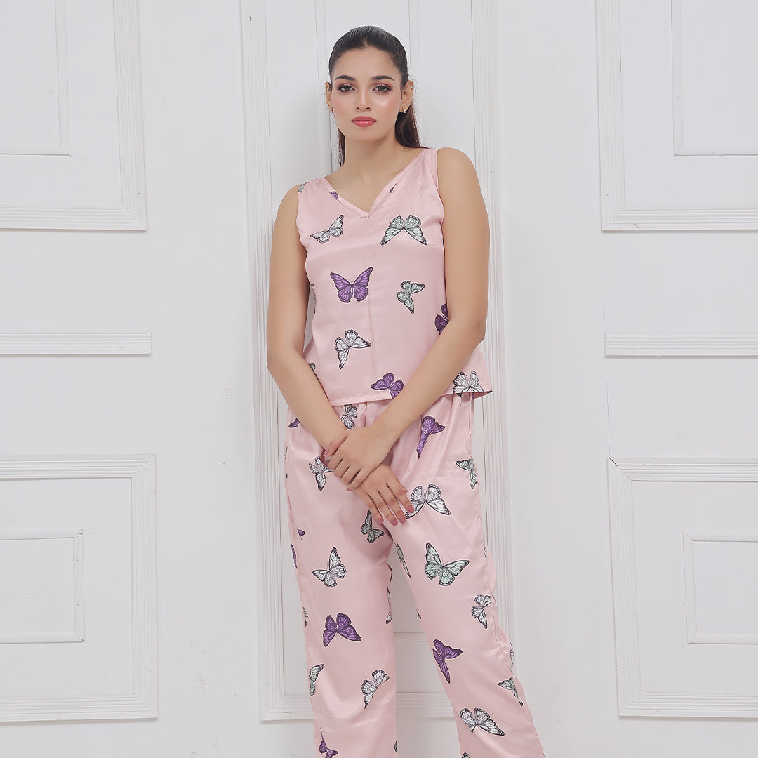Silk Sleeveless Pj Suit - Dreamy Butterfly