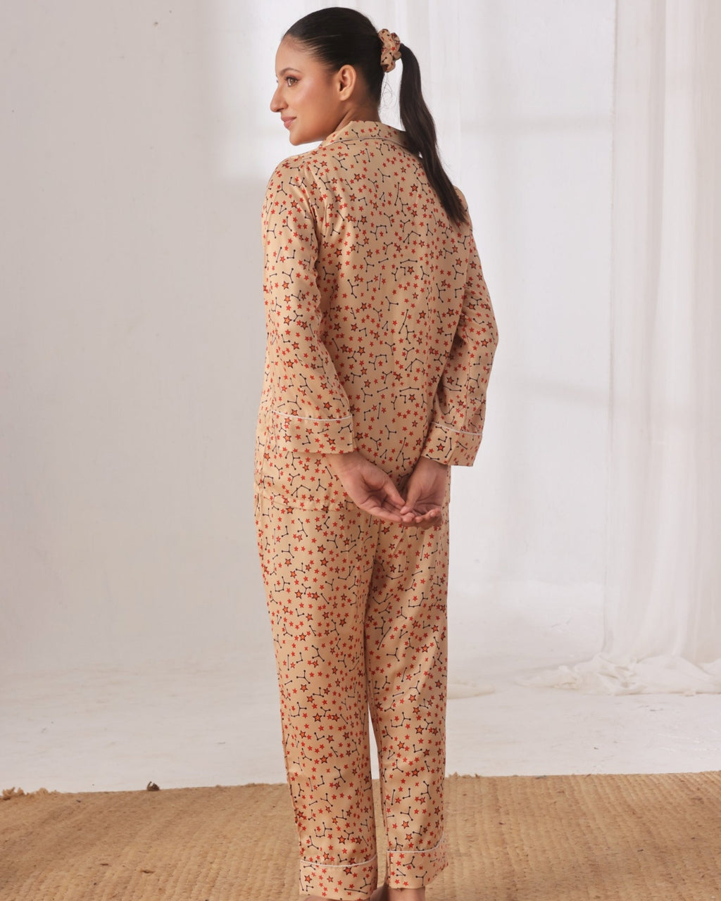 Silk Pajama Suit with Scrunchie - Cosmic Calm