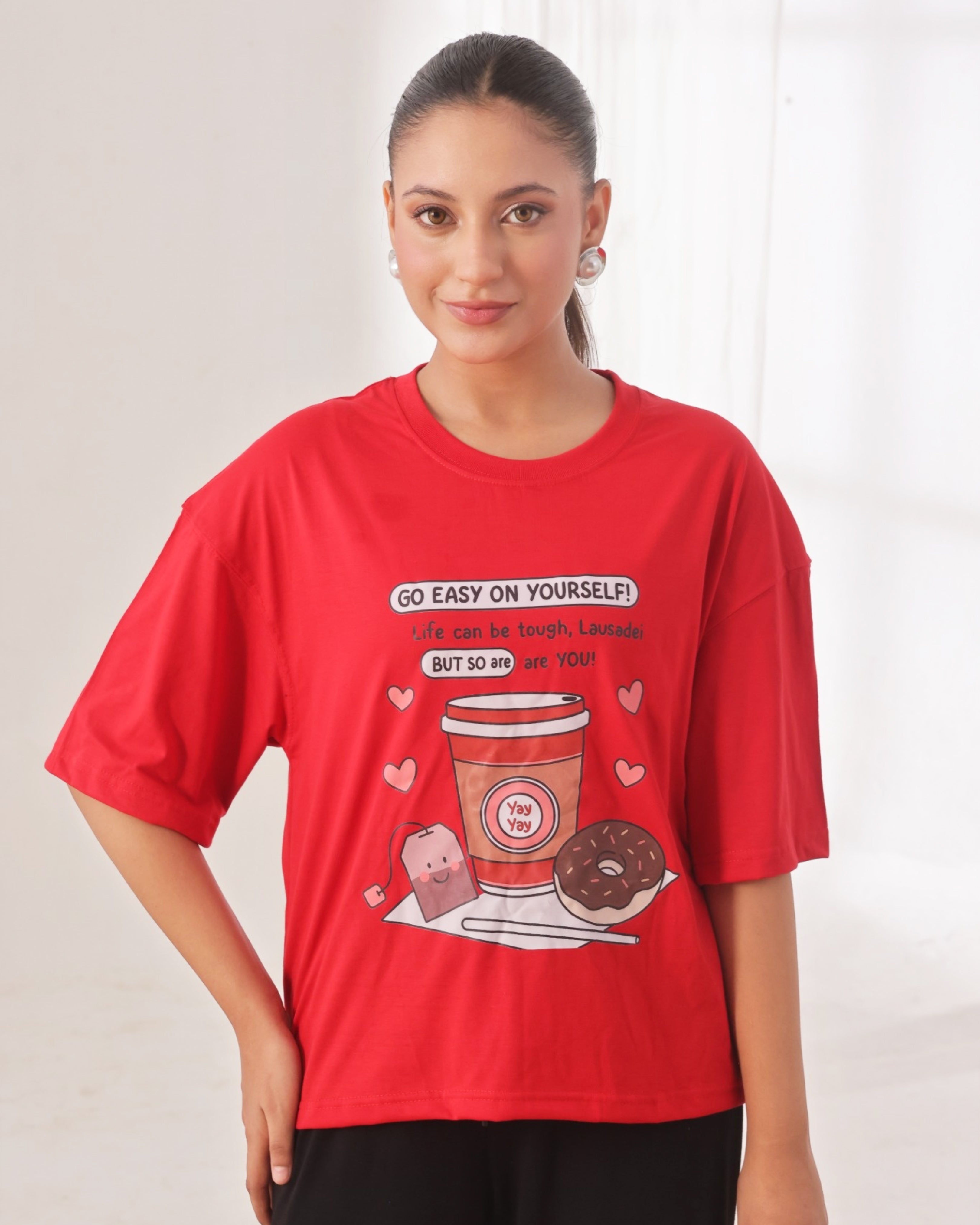 Drop Shoulder Graphic Tee - Go Easy Red