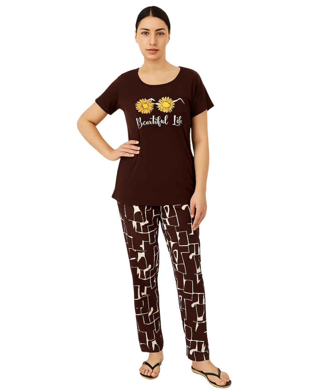 Cotton PJ Set - Mocha Bloom