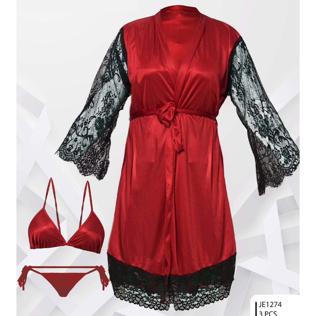 Bridal Maxi Lace Sleeves Satin Kimono Robe