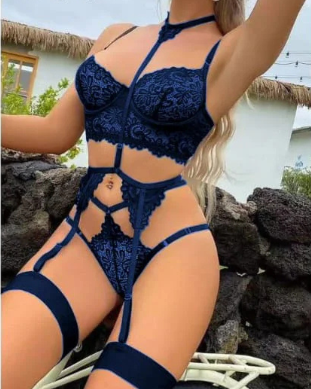 Garter Set - Lace Harness - Navy Blue