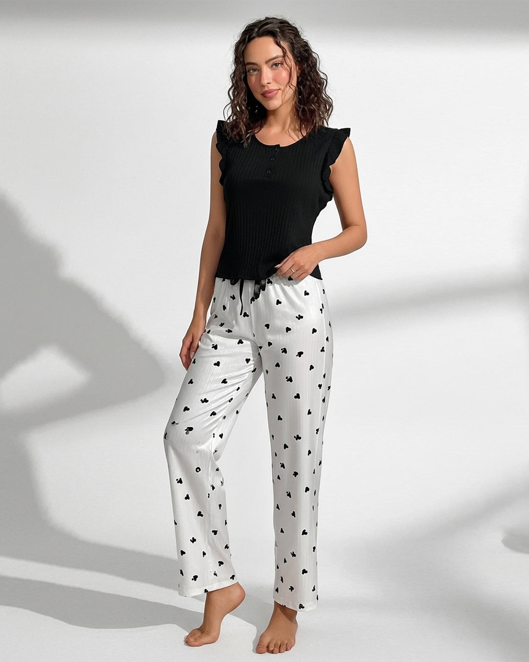 Cotton PJ Set - Heart Ease - Black