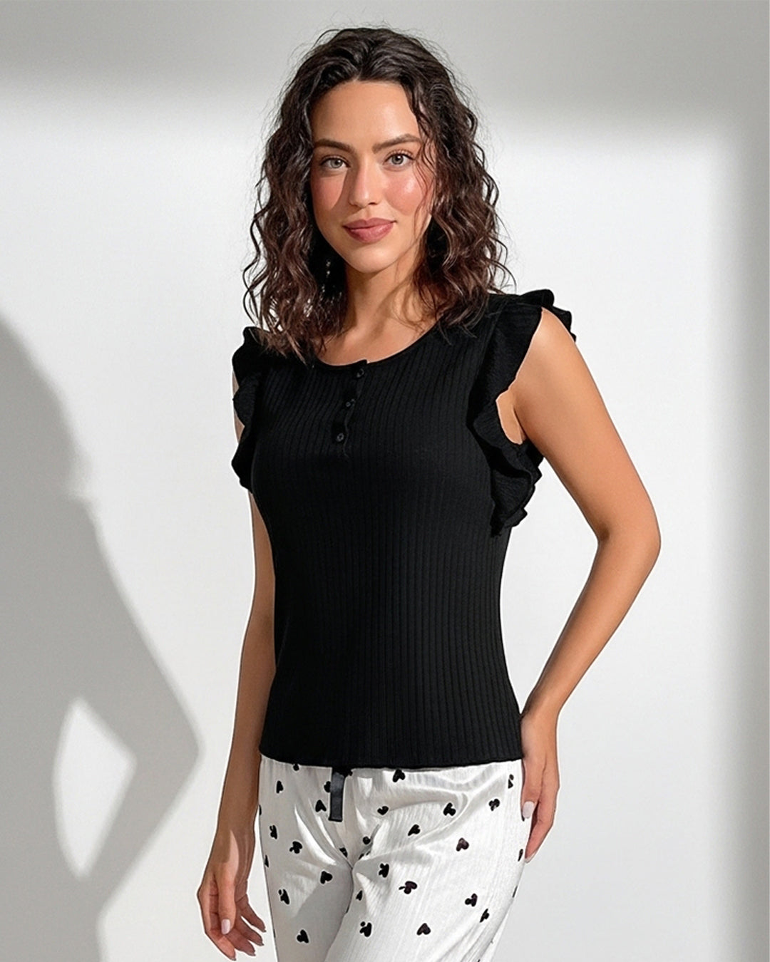 Cotton PJ Set - Heart Ease - Black