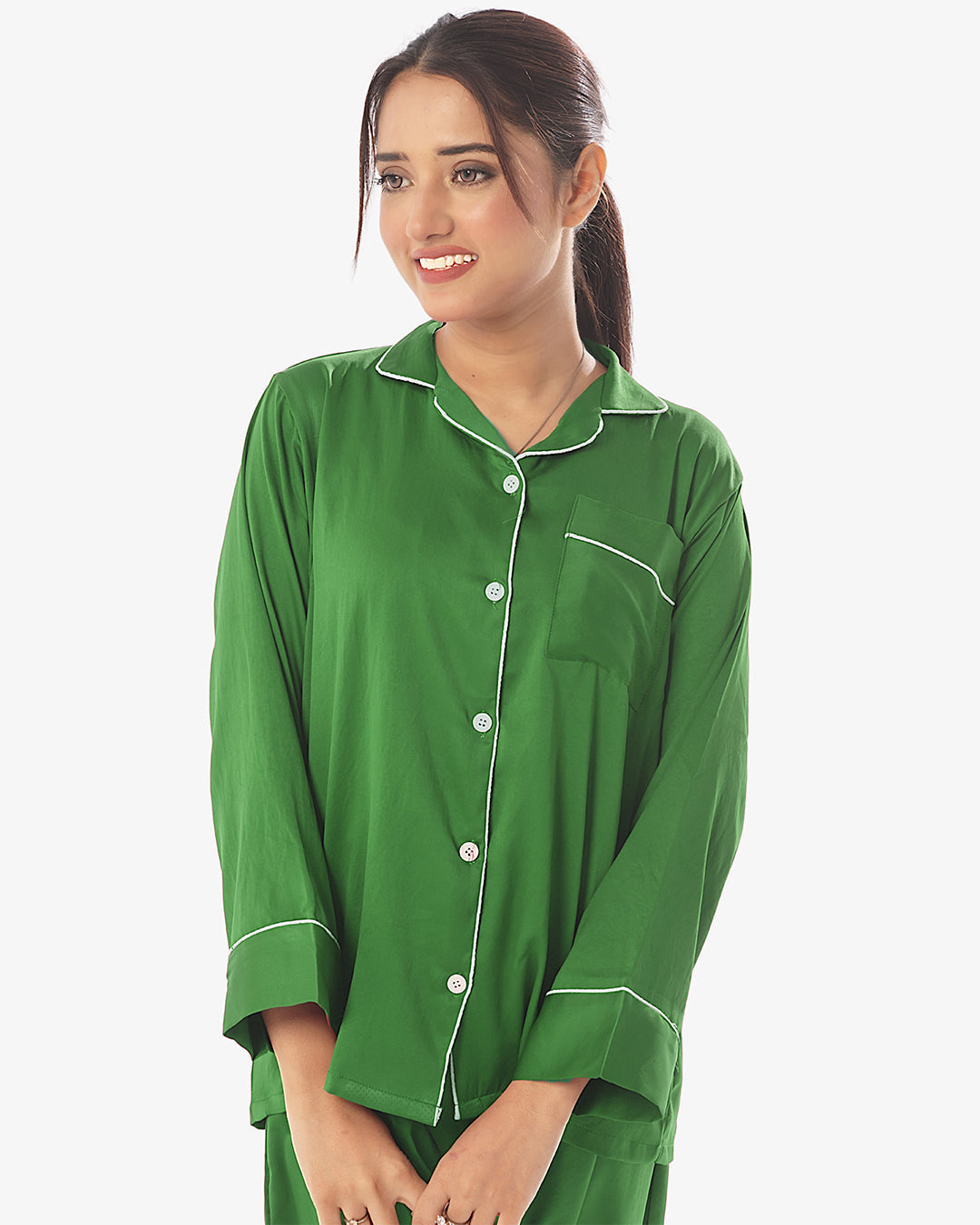 Silk Pajama Suit with Scrunchie - Pearl