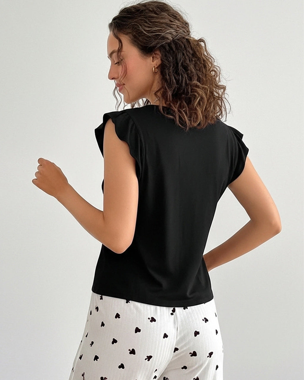 Cotton PJ Set - Heart Ease - Black