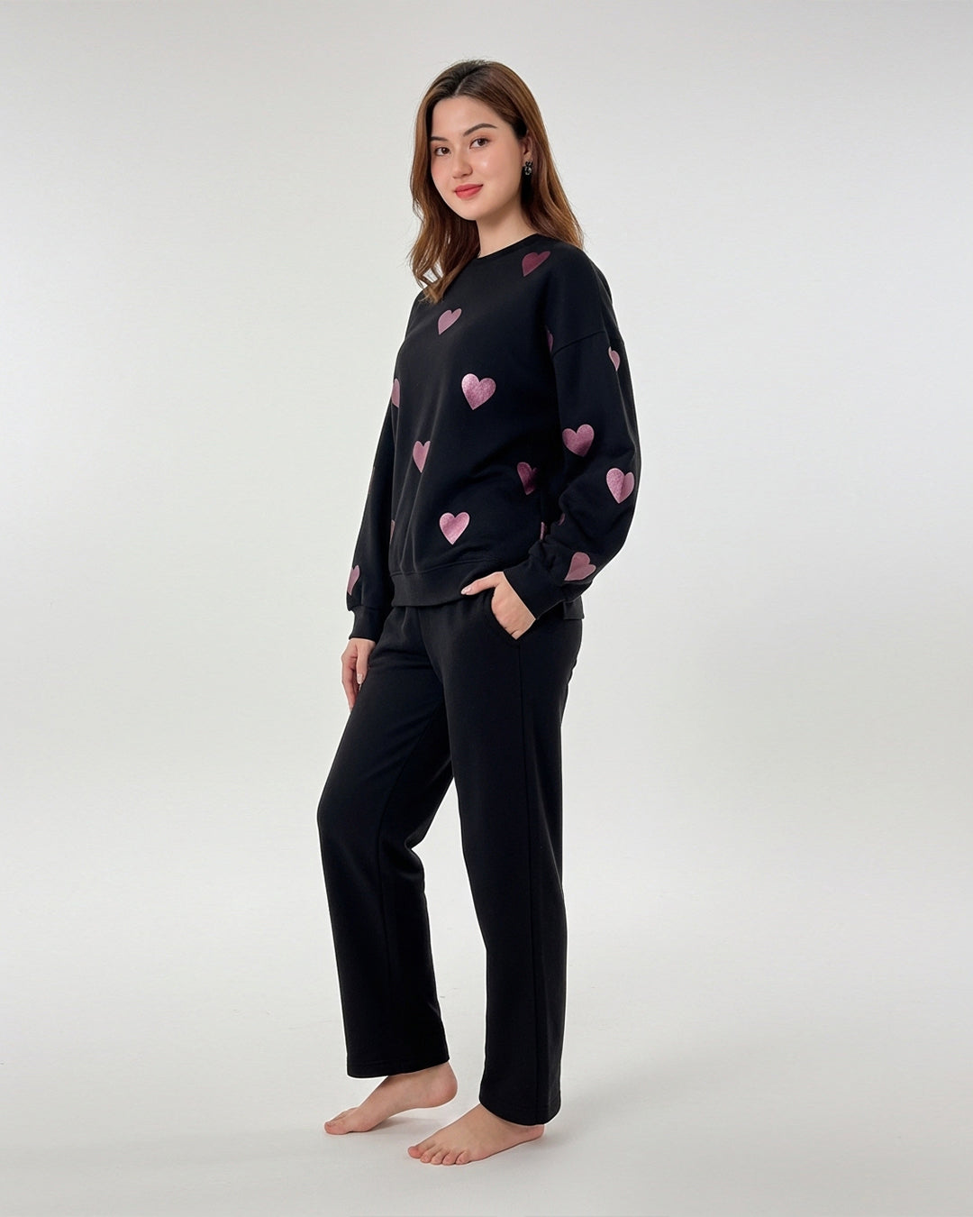 Fleece Pajama Set – Heart Cozy - Black