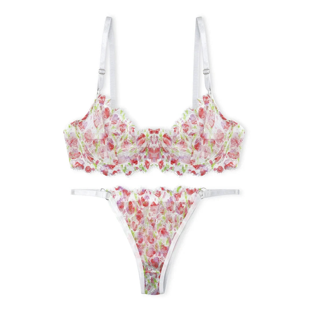 White Floral Non Padded Bra and Panty Set
