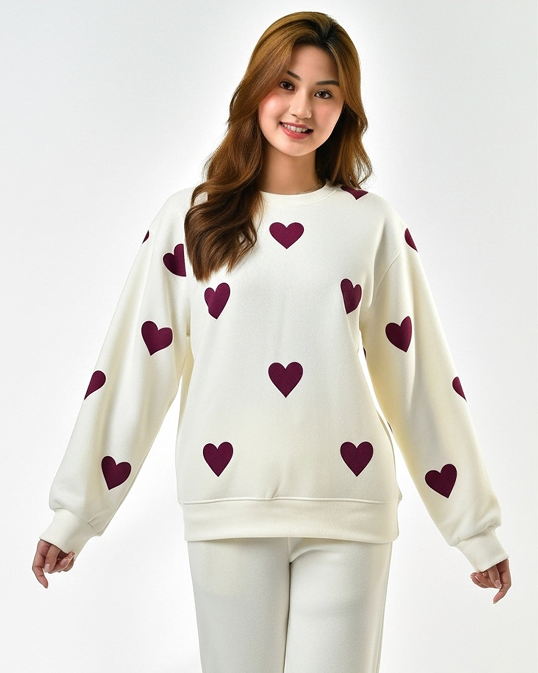 Fleece Pajama Set – Heart Cozy - Off White