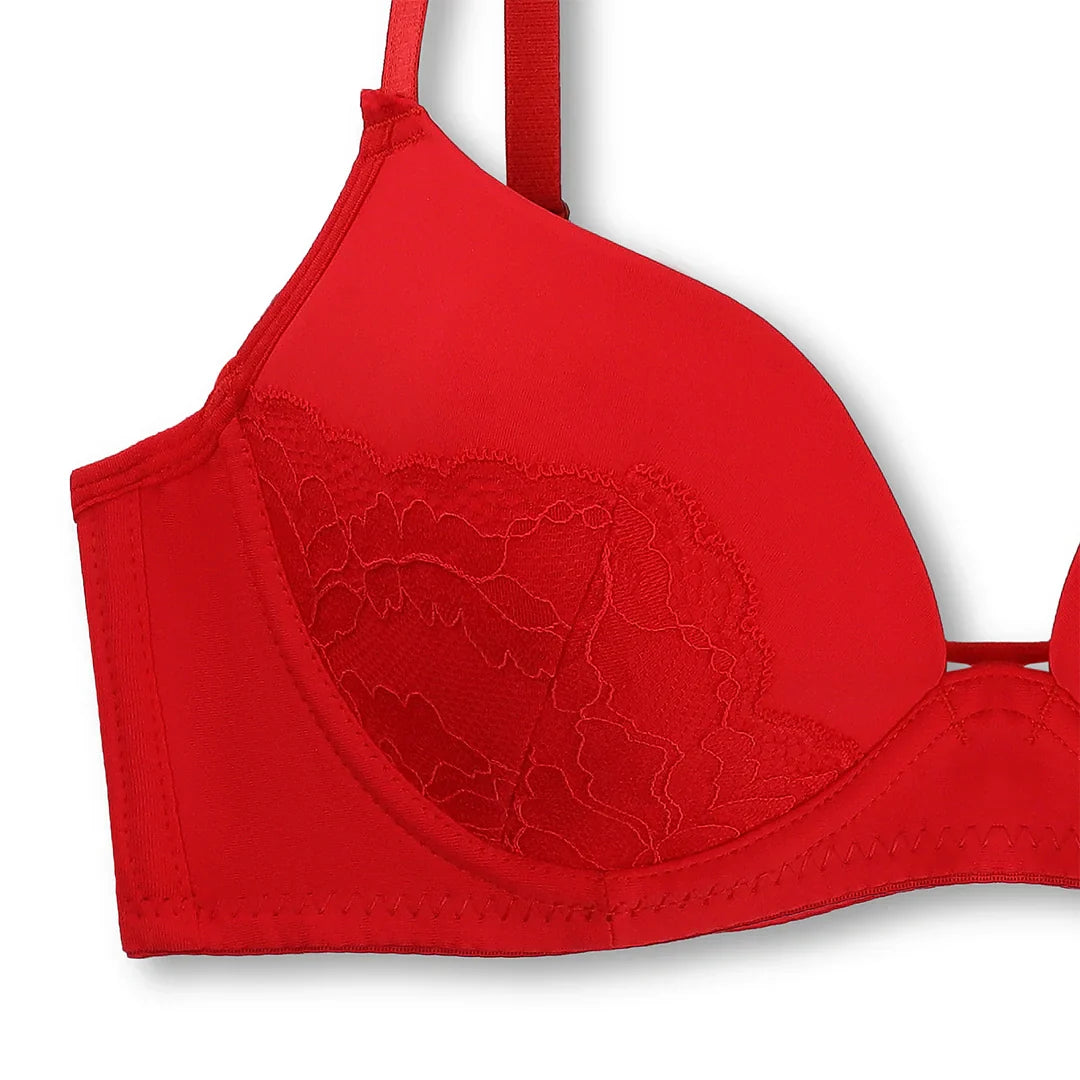 Charming Red Embroidered Padded Bra and Panty Set