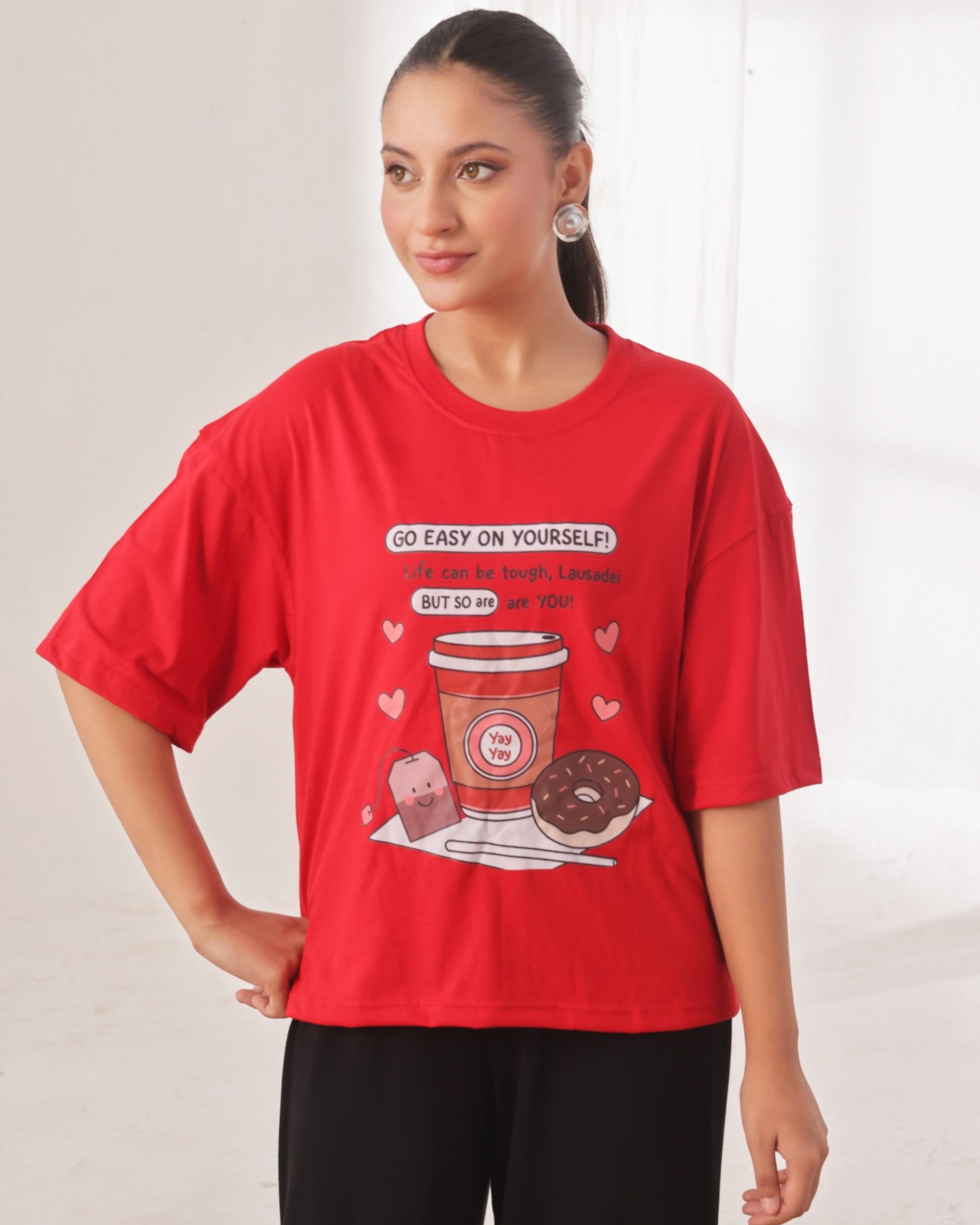 Drop Shoulder Graphic Tee - Go Easy Red