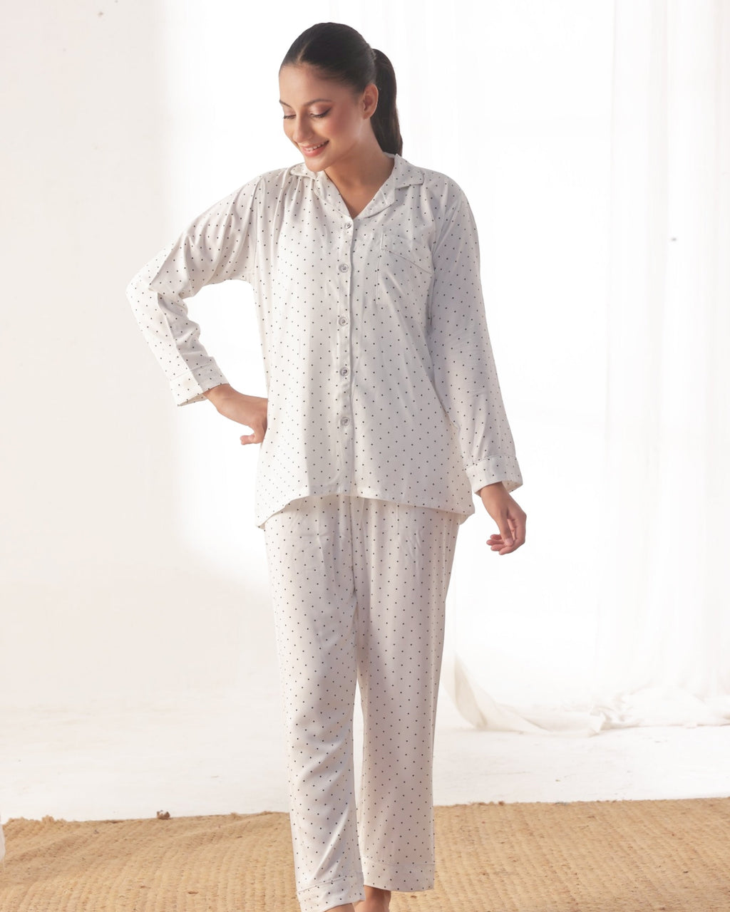 Linen Pajama Suit - SoftDot Sheer