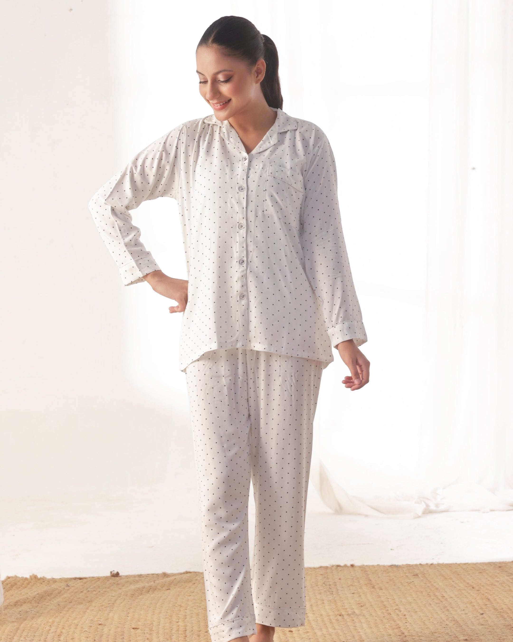 Linen Pajama Suit - SoftDot Sheer