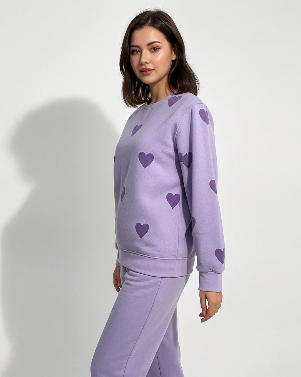 Fleece Pajama Set – Heart Cozy - Purple