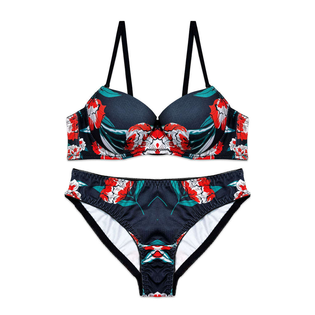 Cheek Floral Print Padded Bra and Panty Set