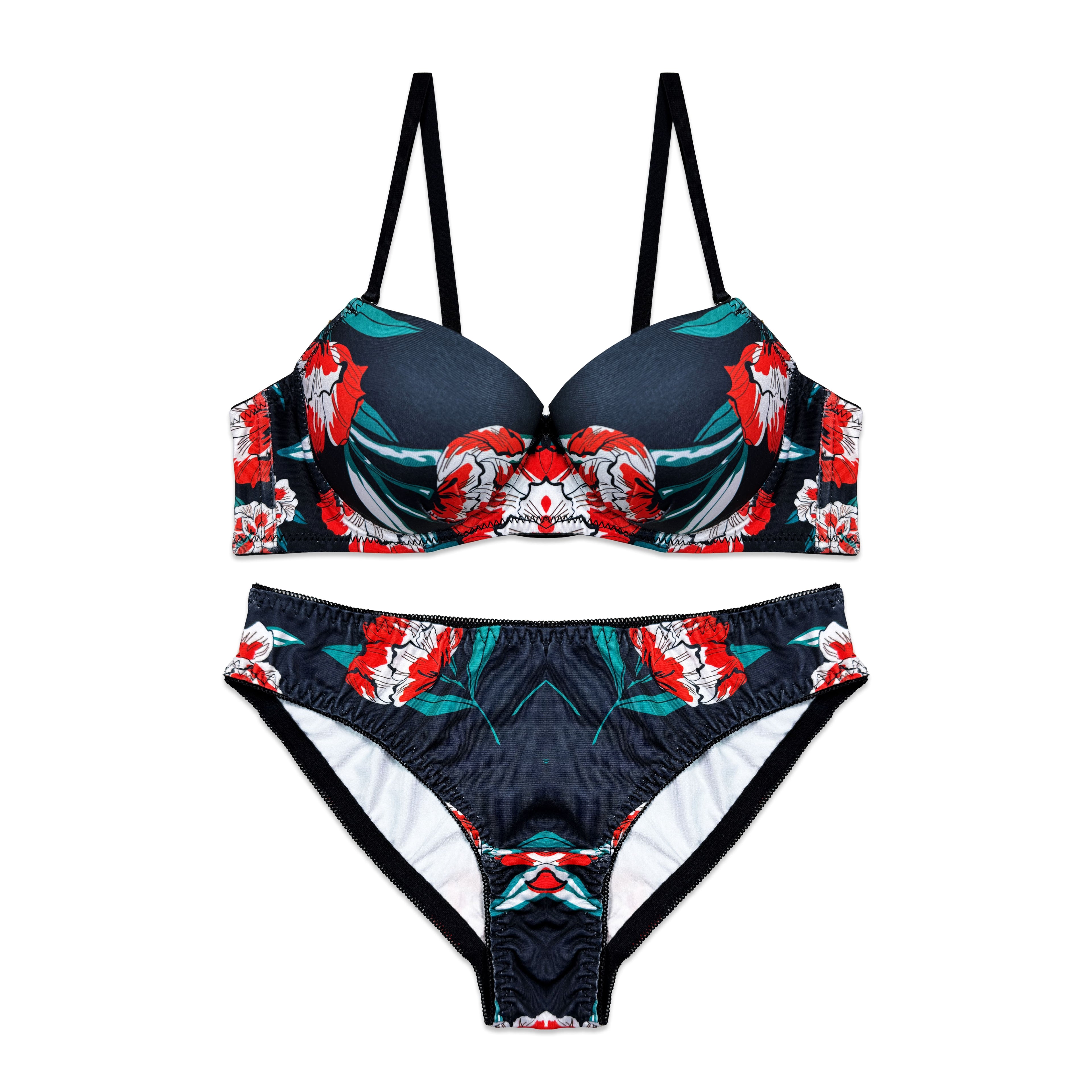 Cheek Floral Print Padded Bra and Panty Set