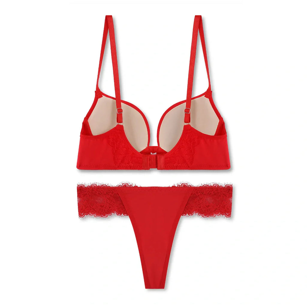 Charming Red Embroidered Padded Bra and Panty Set