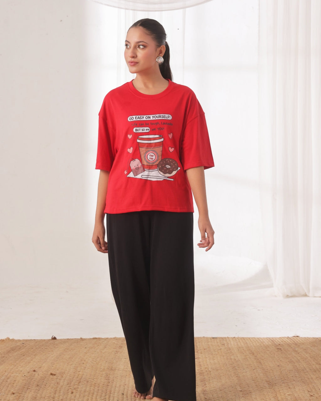 Drop Shoulder Graphic Tee - Go Easy Red