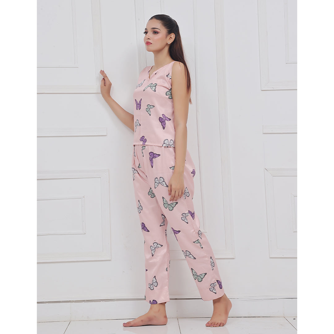 Silk Sleeveless Pj Suit - Dreamy Butterfly