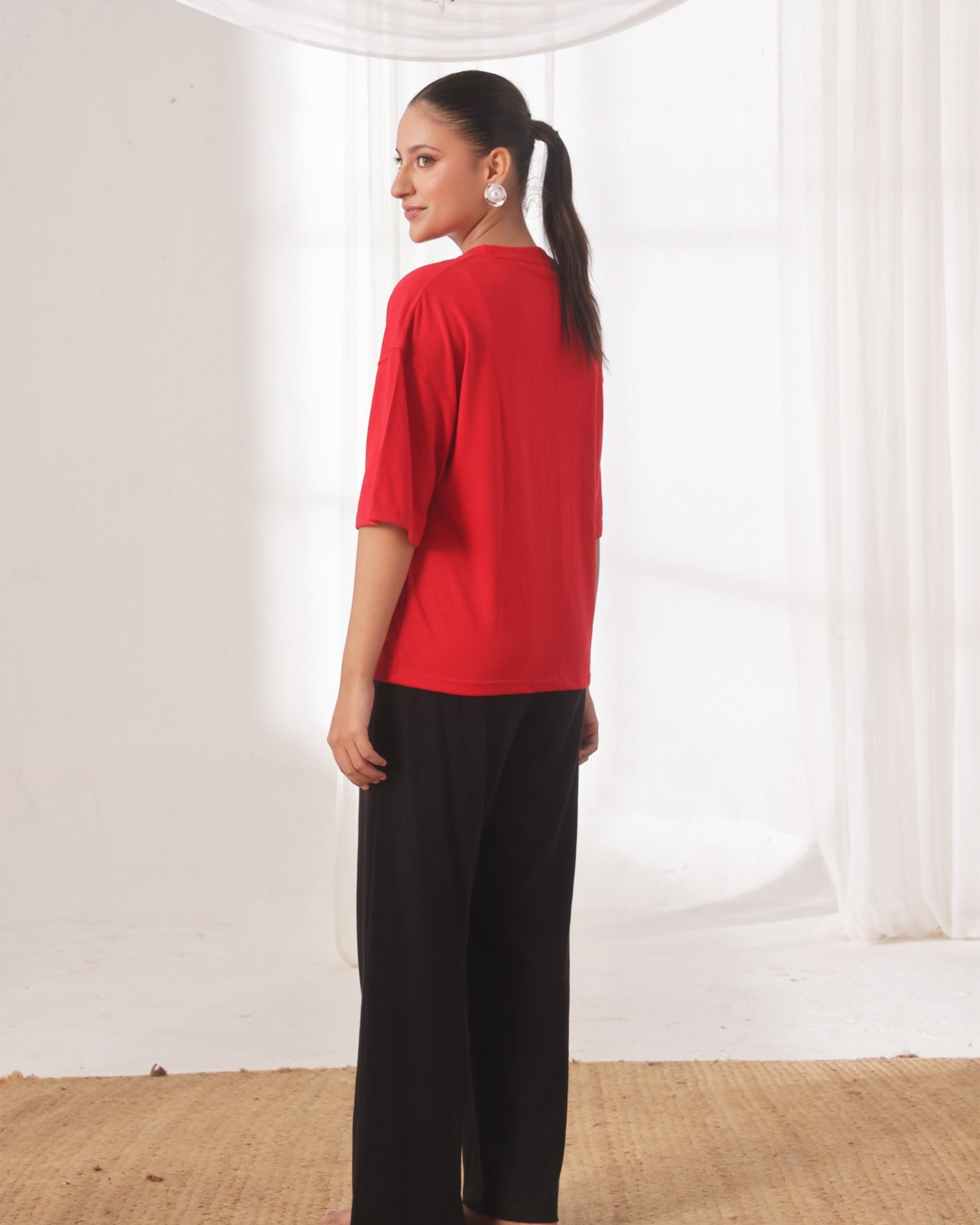 Drop Shoulder Graphic Tee - Go Easy Red