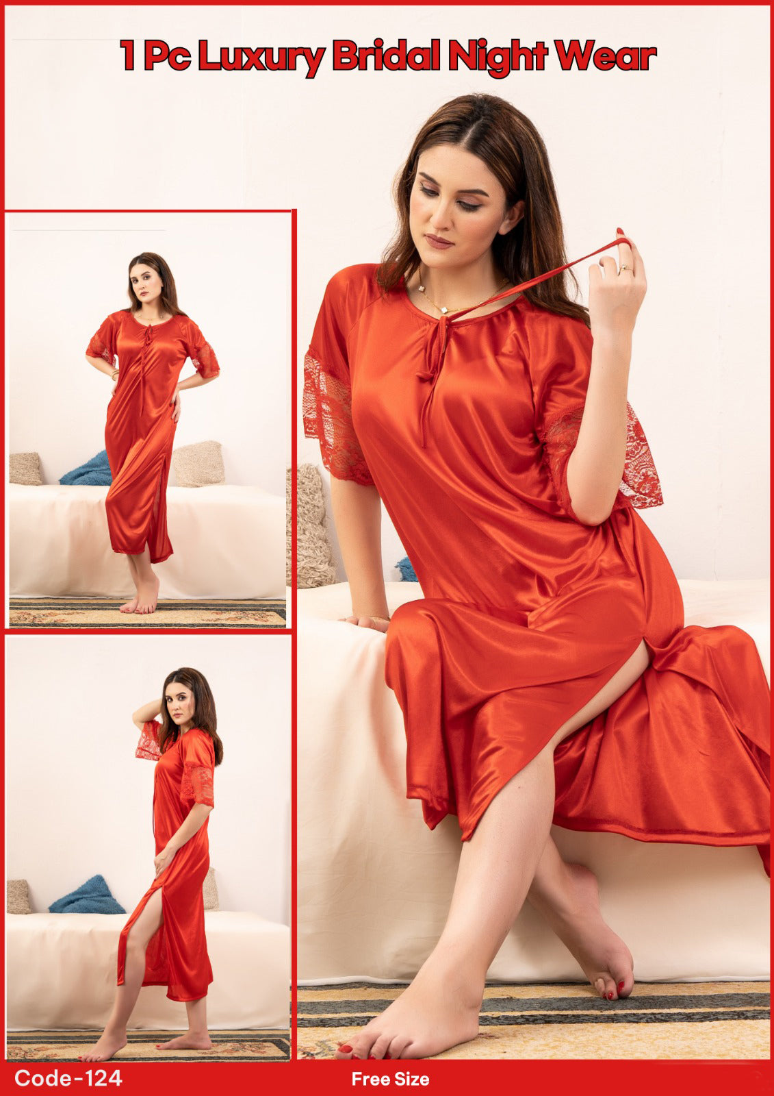 Femmeease - 1 Pcs Silk Gown - 124