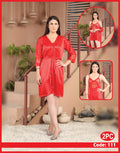 Femmeease - 2 Pcs Silk Nighty Set With Gown - 111