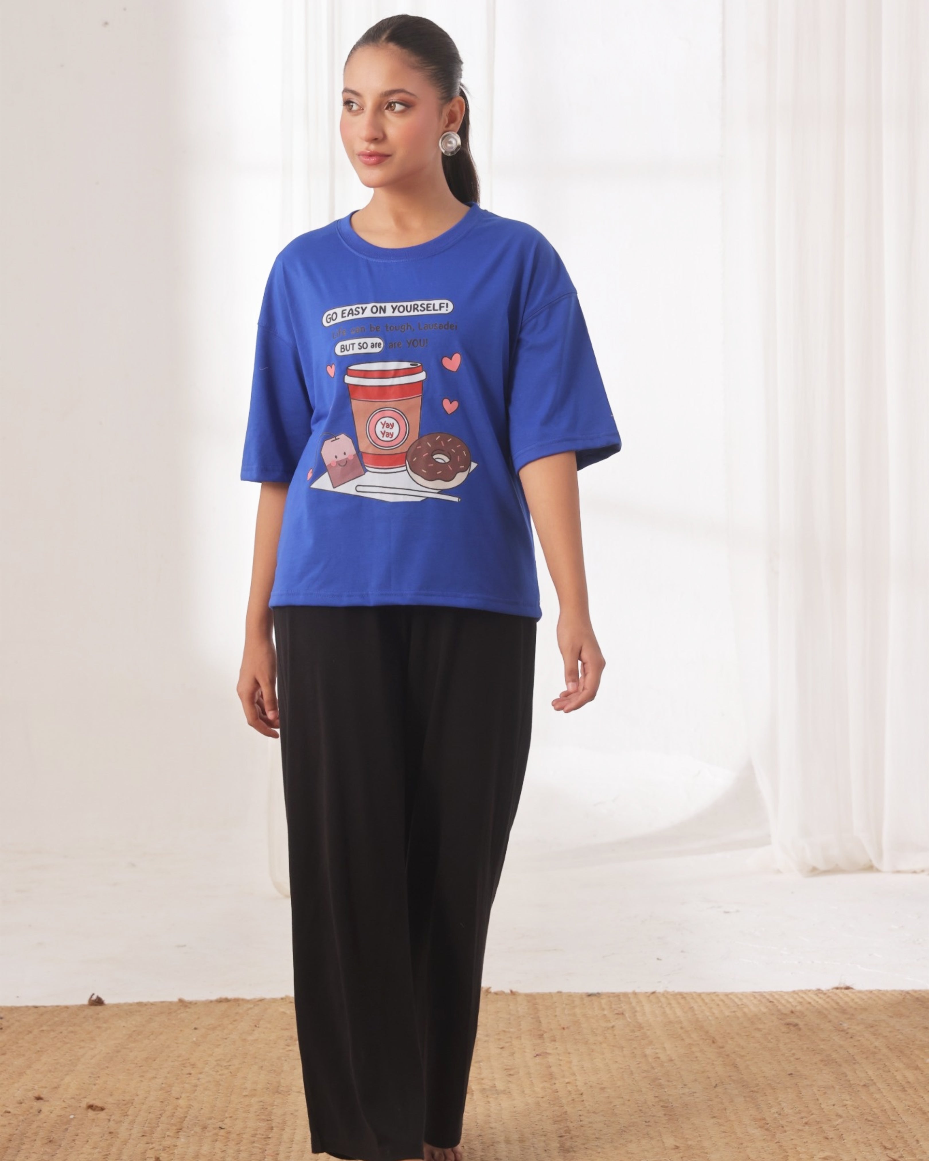 Drop Shoulder Graphic Tee - Go Easy Blue