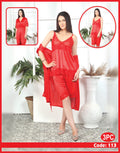 Femmeease - 3 Pcs Silk Nighty Set With Gown - 113