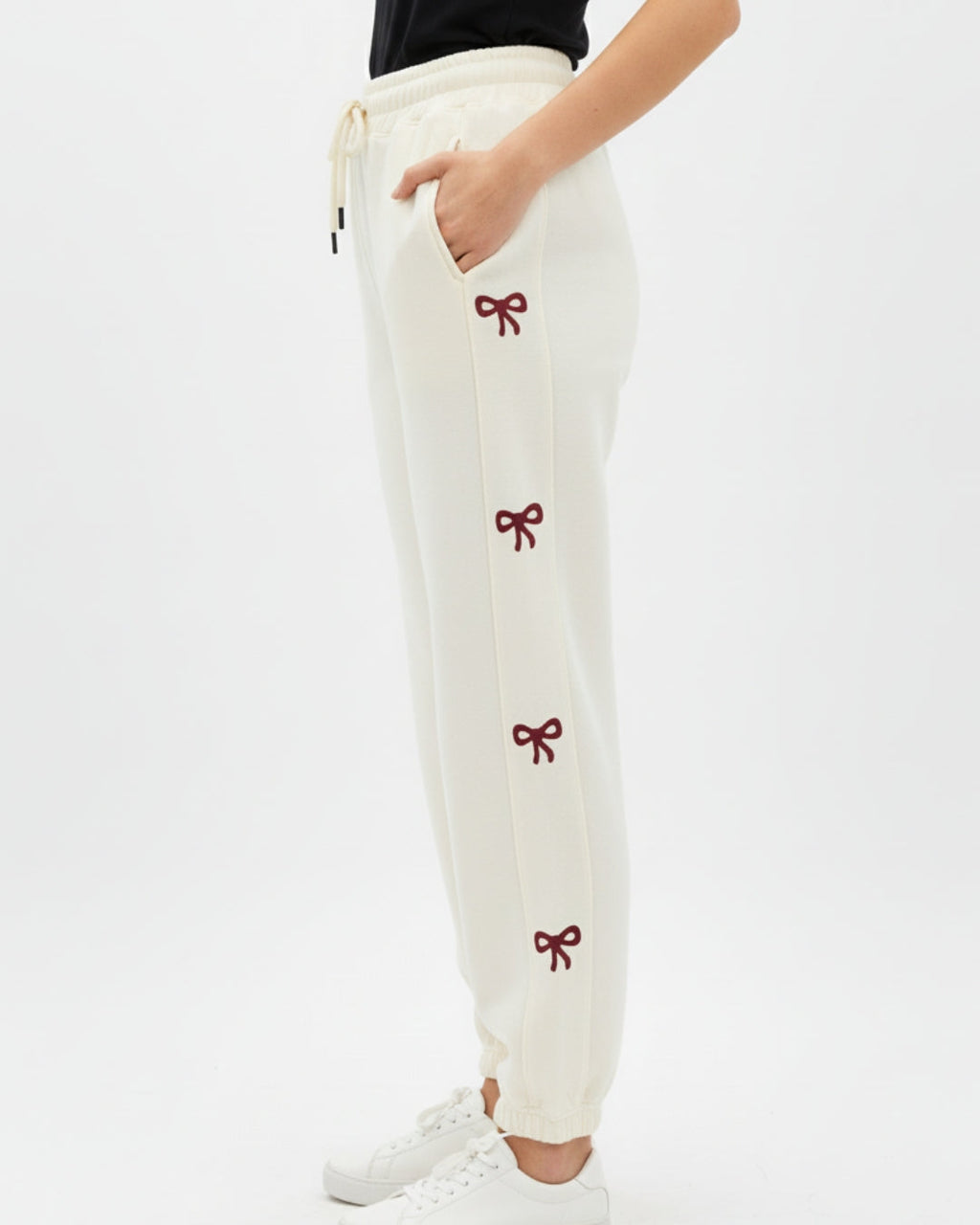 Fleece Trouser – Bow Print - Off White