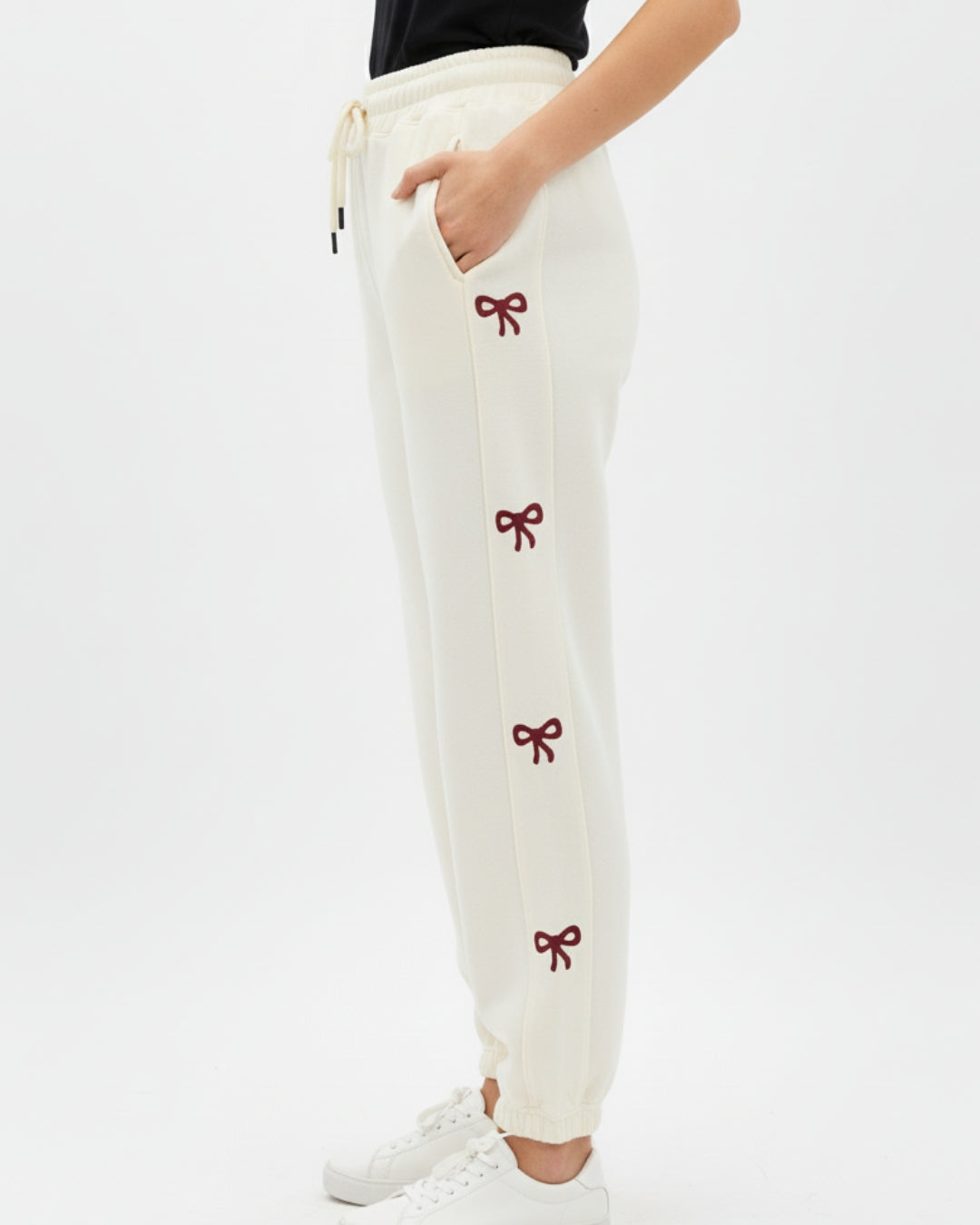 Fleece Trouser – Bow Print - Off White