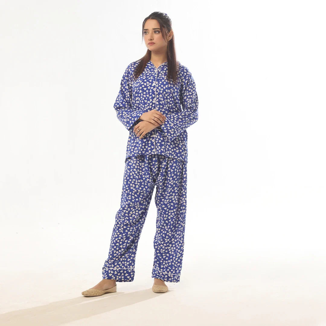 Mat Daisy Linen Pajama Suit with Scrunchie