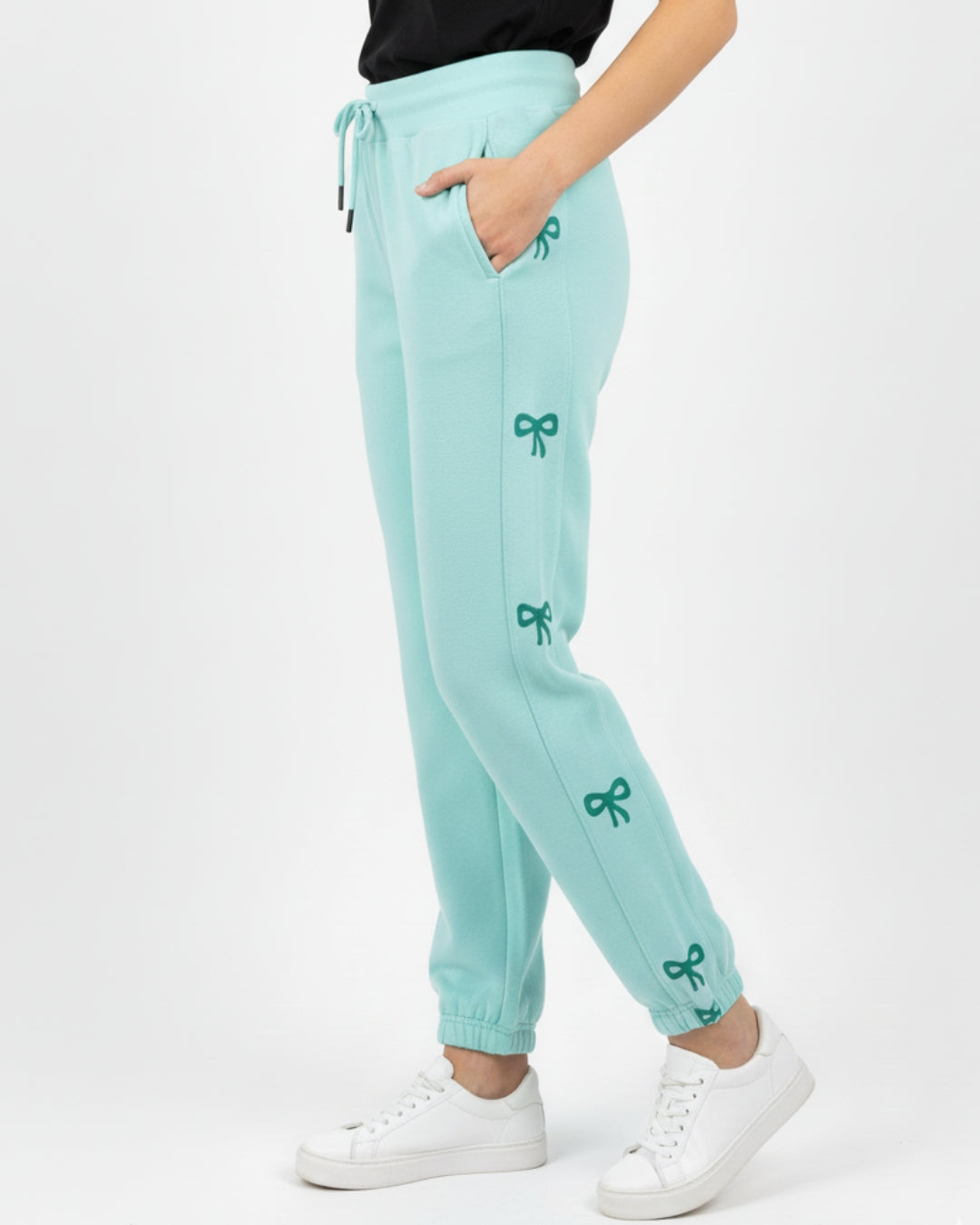 Fleece Trouser – Bow Print - Aqua Blue