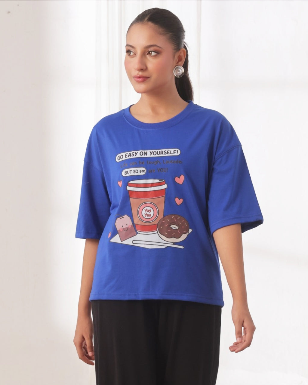 Drop Shoulder Graphic Tee - Go Easy Blue