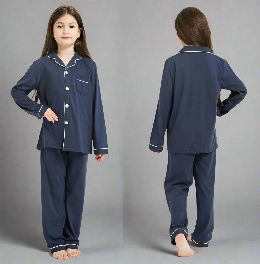 Femmeease - Kids Comfy Linen PJ Sets - Blue