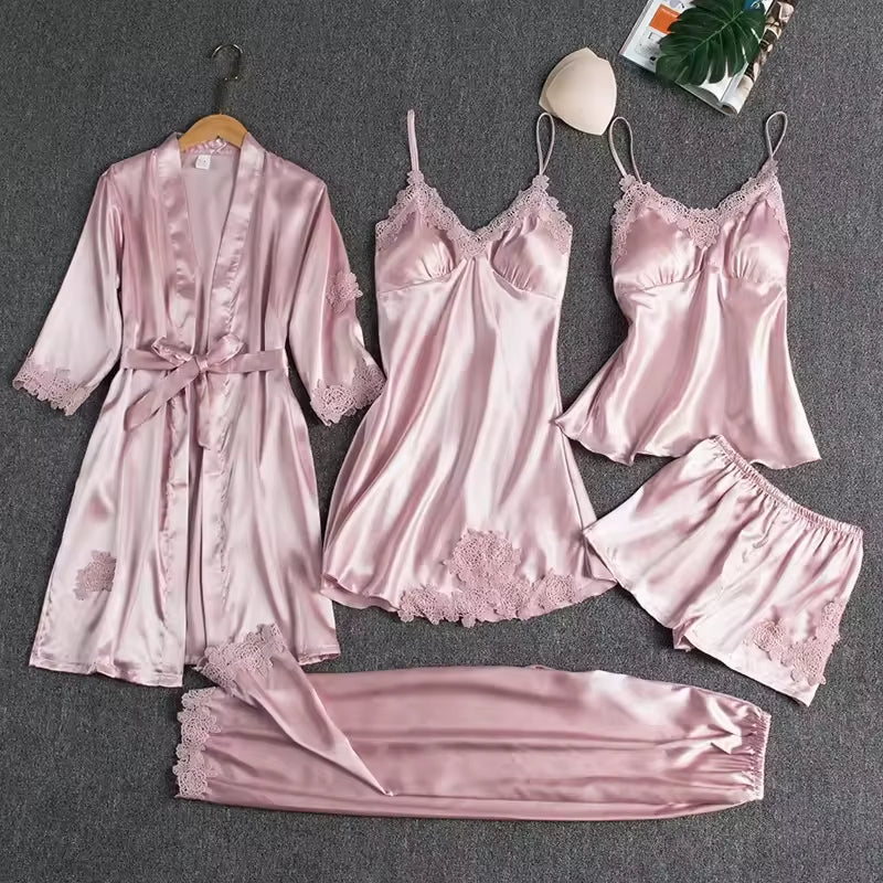 Royal Bridal Silk 5pcs Nightgown set