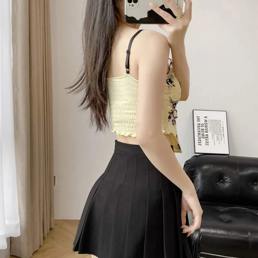 Femmeease -  Floral Asymmetrical Camisole Top - Beige