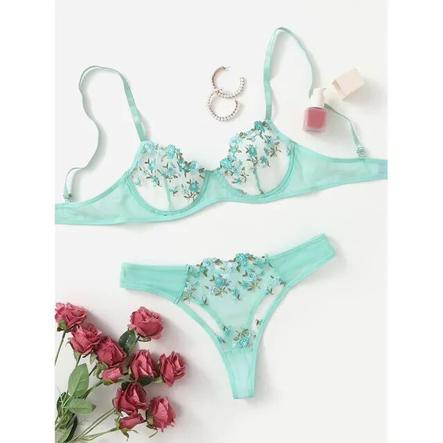 Fairy Floral Embroidery Bra and Panty set